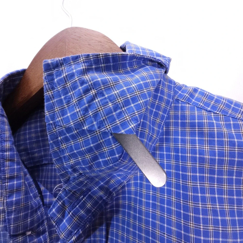 Polo Ralph Lauren Shirt Mens L Blue Plaid 120s 2-Ply Cotton Button Down Workwear